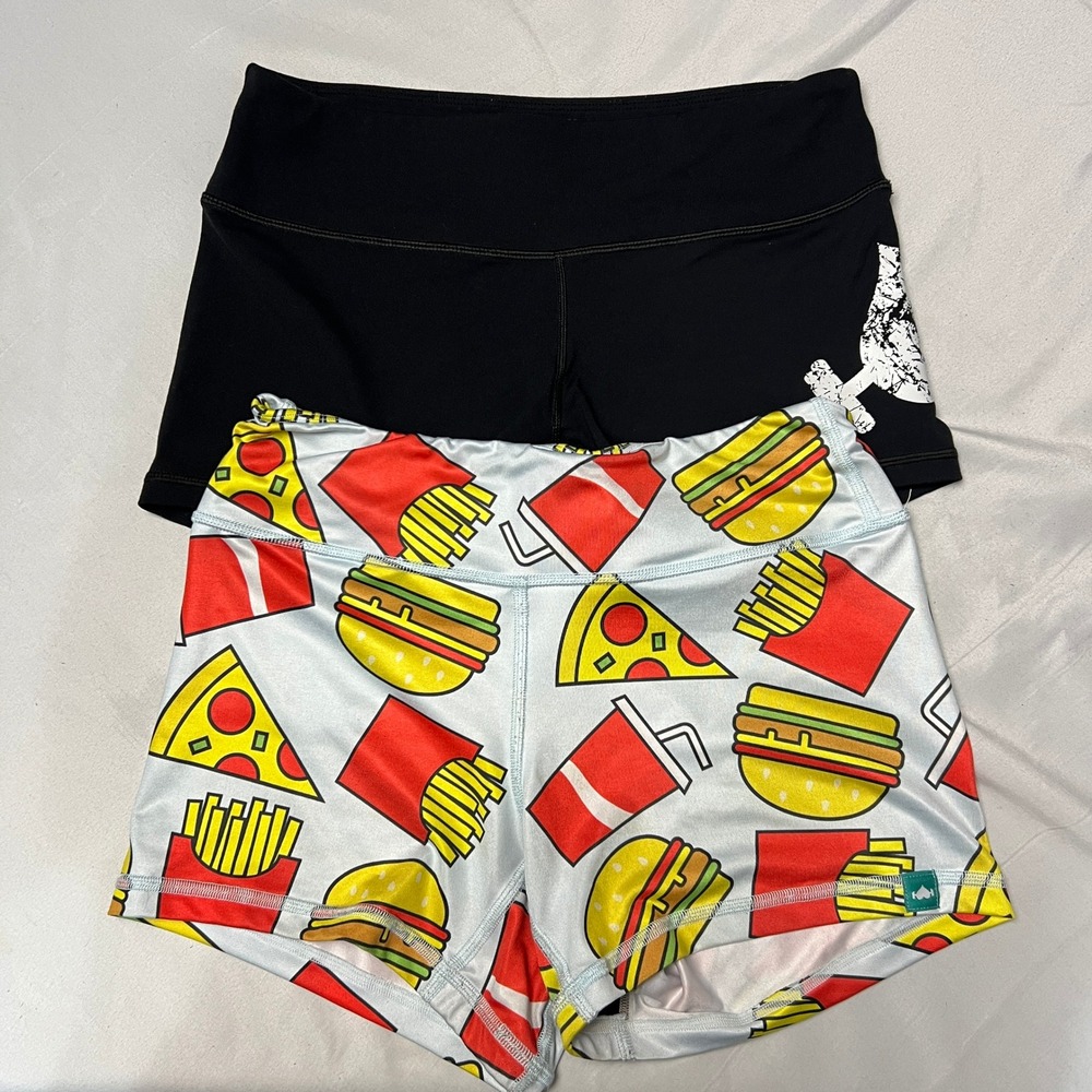 Lot of 2 Wod Bottom Athletic Shorts High Waist Fast Food Print‎ Workout Gym S
